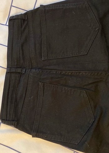 s Beden Düğmeli Siyah Kadın Kot Pantolon