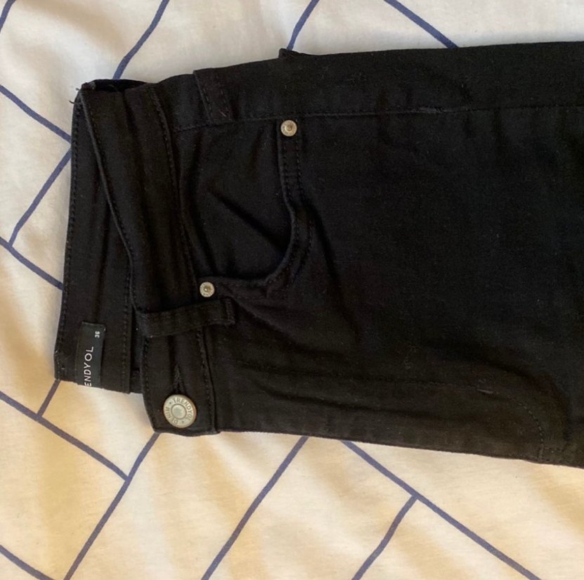 Düğmeli Siyah Kadın Kot  Pantolon - Görsel 3