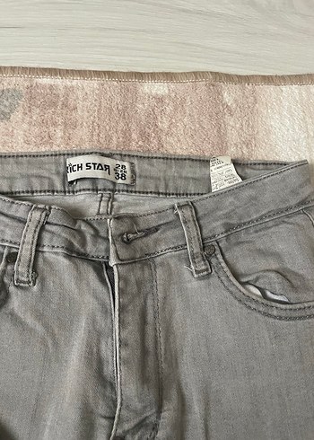 Düğmeli Gri  Kadın Kot Pantolon - Görsel 2