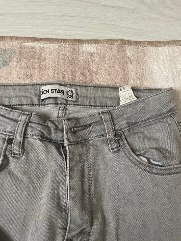 Düğmeli Gri  Kadın Kot Pantolon - Görsel 2