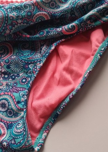 s Beden Orjinal Turkuaz Bohem Mini Bikini Altı Dantel Detaylı