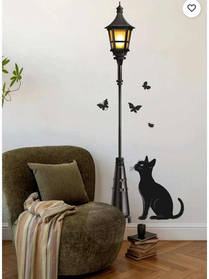 Siyah Kedi ve Fener Duvar Stickerı - Görsel 3