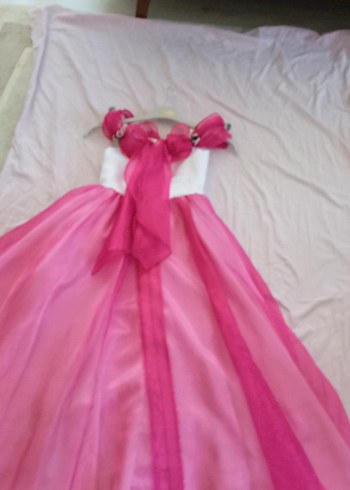 Pembe Drapeli Askılı Kız Çocuk abiye - Görsel 9