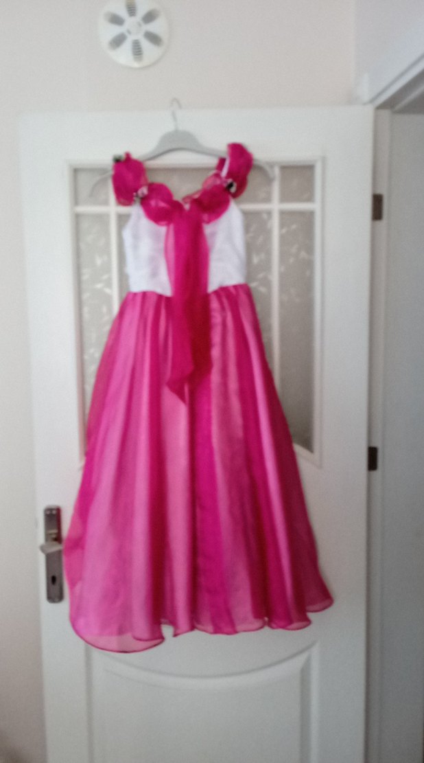 Pembe Drapeli Askılı Kız Çocuk abiye - Görsel 4