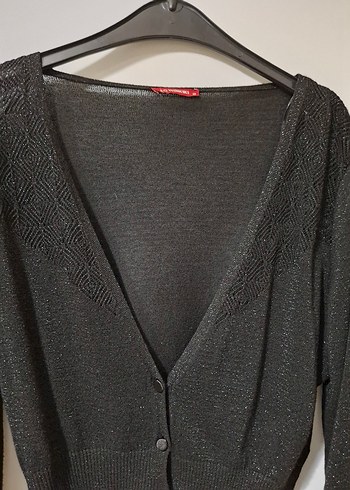 Siyah V Yaka Uzun Kollu Triko Hırka - Görsel 2