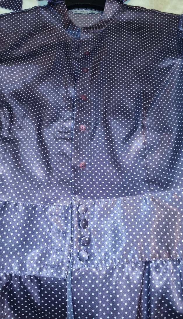 Mor Puantiyeli Bağlamalı V Yaka Kadın Gömlek - Görsel 4