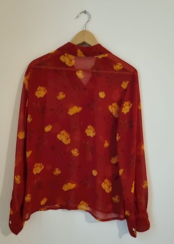 YARGICI Çiçek Desenli Kırmızı Uzun Kollu Şifon Gömlek - Görsel 5