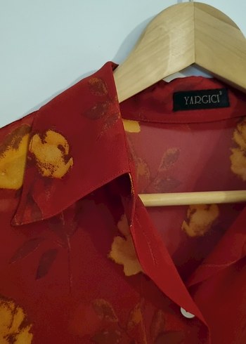 YARGICI Çiçek Desenli Kırmızı Uzun Kollu Şifon Gömlek - Görsel 4