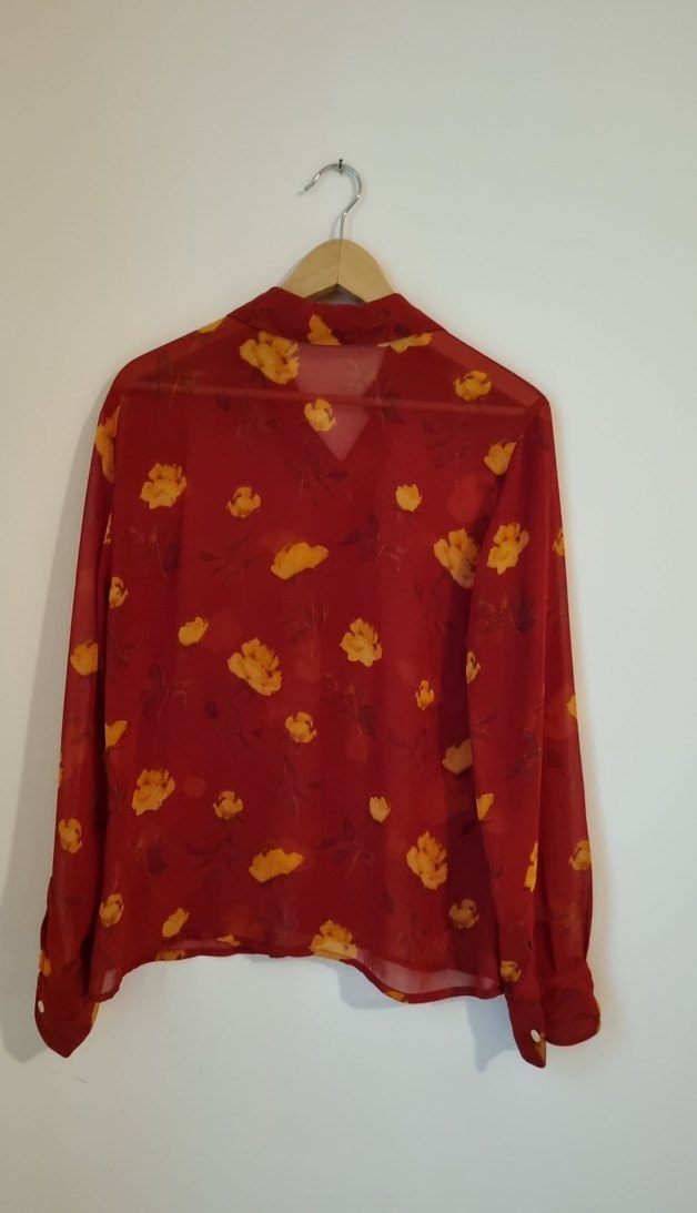YARGICI Çiçek Desenli Kırmızı Uzun Kollu Şifon Gömlek - Görsel 5