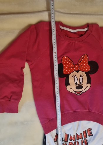 Pembe Minnie Mouse Sweatshirt ve Gri Çizgili Pantolon - Görsel 3