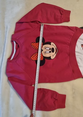 Pembe Minnie Mouse Sweatshirt ve Gri Çizgili Pantolon - Görsel 2