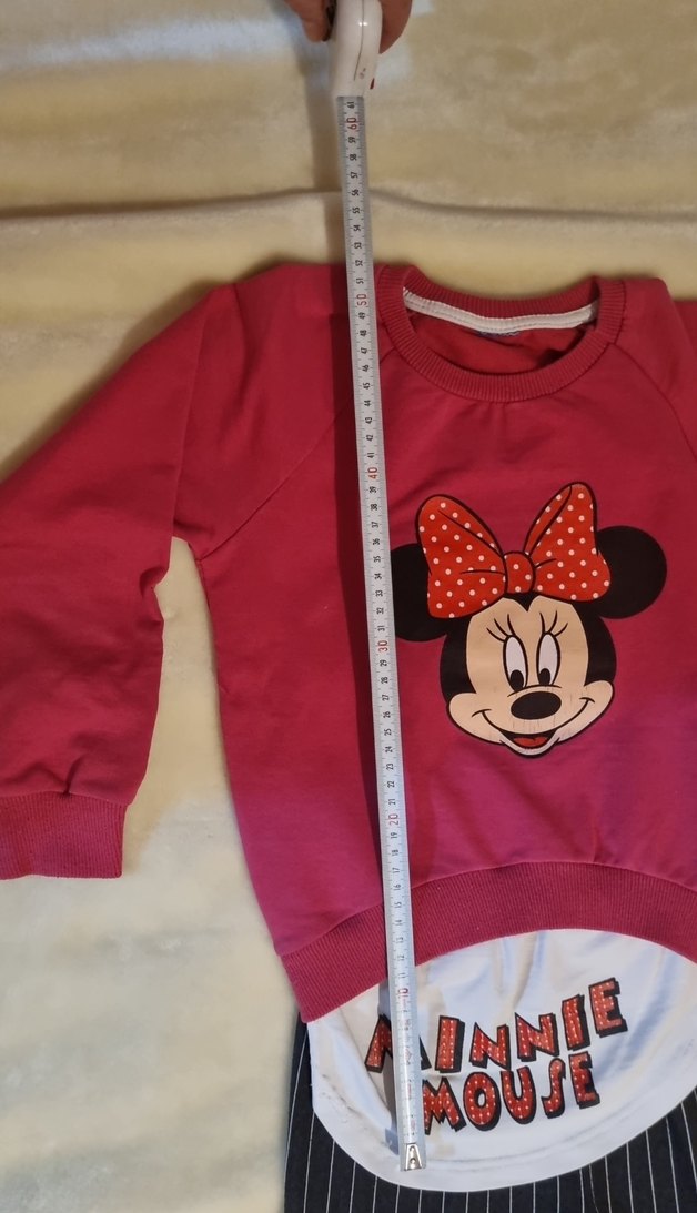 Pembe Minnie Mouse Sweatshirt ve Gri Çizgili Pantolon - Görsel 3