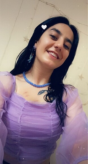 LİLA BALON KOLLARI TÜL CROP ŞEKLİNDE BLUZ