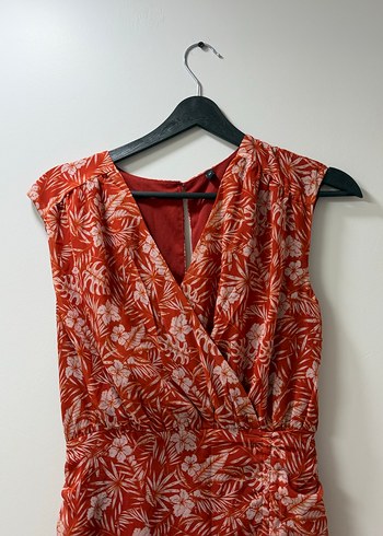 Kırmızı Drapeli Midi V Yaka Elbise - Görsel 3