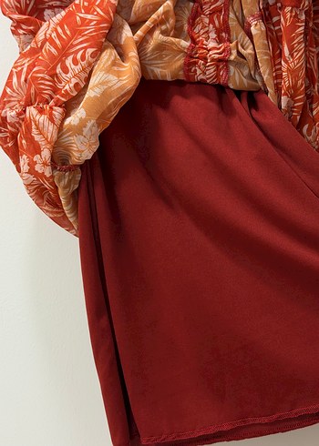 Kırmızı Drapeli Midi V Yaka Elbise - Görsel 6