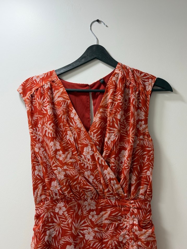 Kırmızı Drapeli Midi V Yaka Elbise - Görsel 3