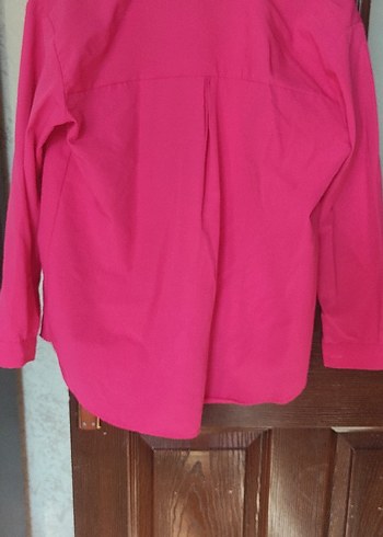 Düğmeli Pembe Kadın Keten Gömlek - Görsel 2