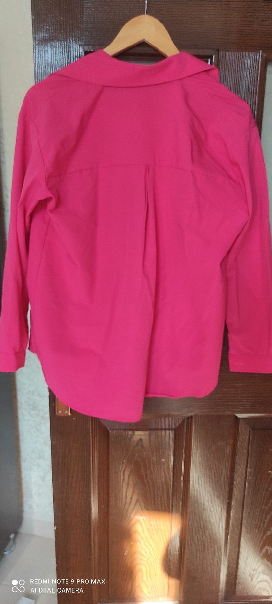 Düğmeli Pembe Kadın Keten Gömlek - Görsel 2