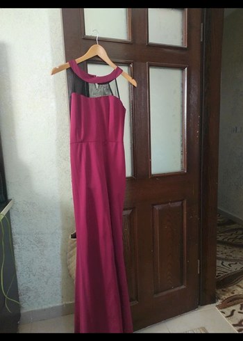 Bordo Uzun Drapeli V Yakalı Abiye Elbise - Görsel 2