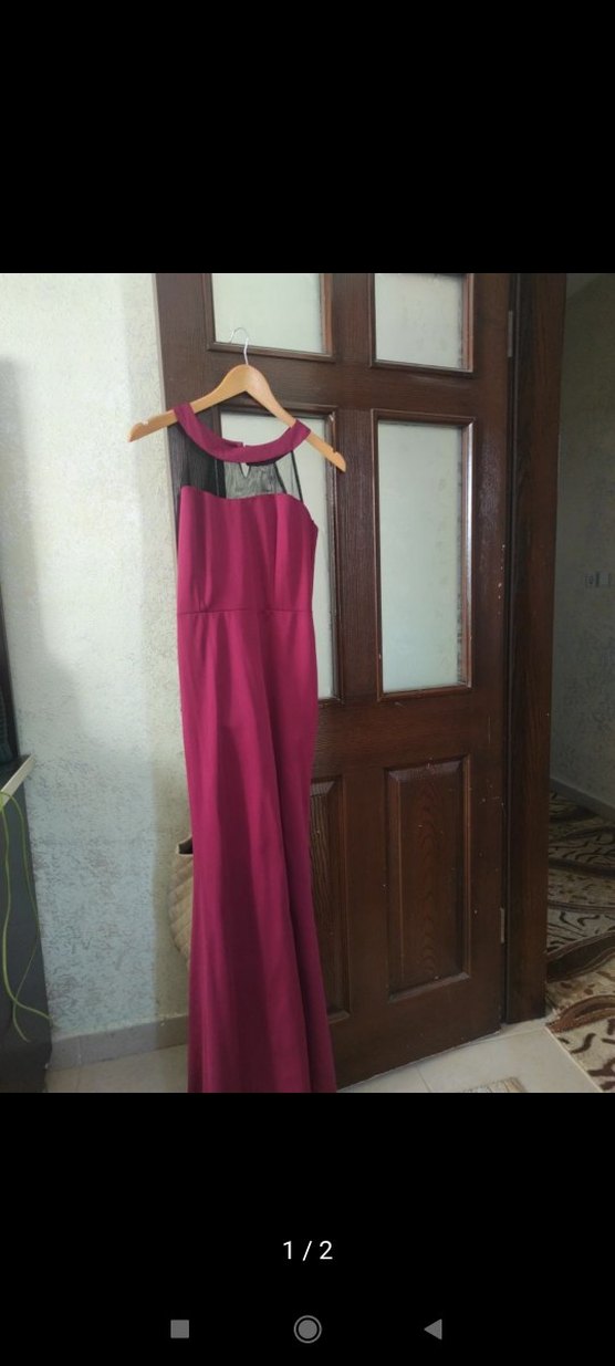 Bordo Uzun Drapeli V Yakalı Abiye Elbise - Görsel 2