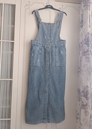 Kadın Mavi Uzun Denim Salopet
