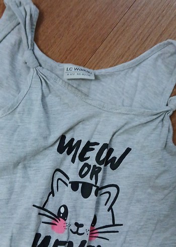 LC Waikiki Gri Baskılı Kedi Desenli Street Wear Kedi Kıyafeti