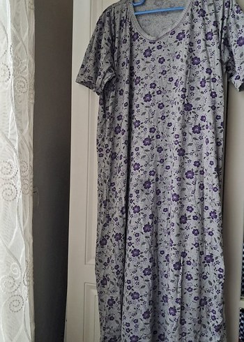 Mor Çiçek Desenli Uzun Hamile Gecelik - Görsel 2