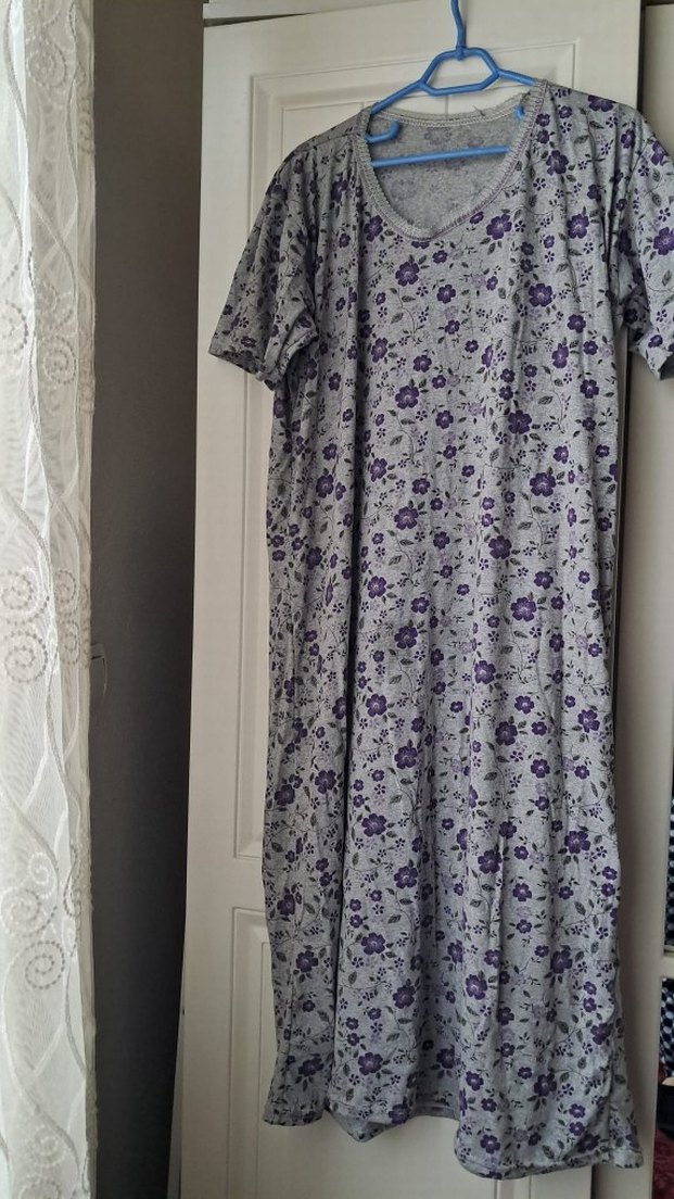 Mor Çiçek Desenli Uzun Hamile Gecelik - Görsel 2
