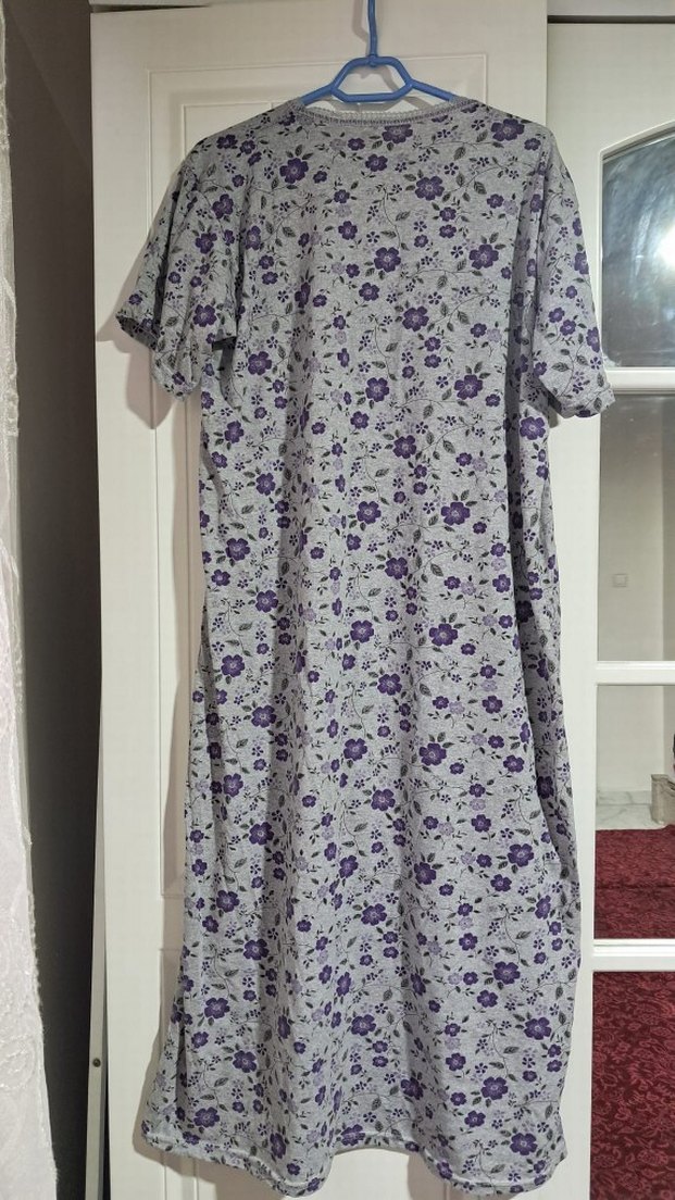 Mor Çiçek Desenli Uzun Hamile Gecelik - Görsel 4