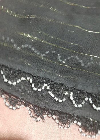 Dantel Detaylı Siyah Kadın Saç Aksesuarı siyah simli  2 kenar - Görsel 5