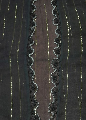 Dantel Detaylı Siyah Kadın Saç Aksesuarı siyah simli  2 kenar - Görsel 3