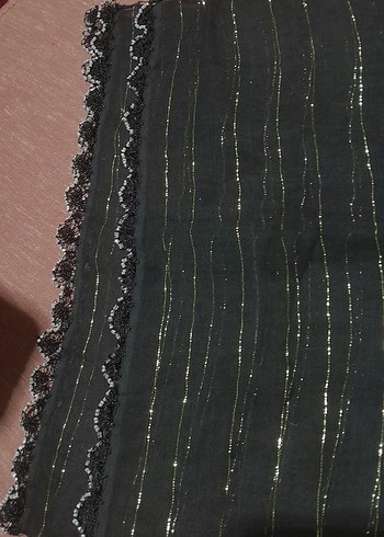 Dantel Detaylı Siyah Kadın Saç Aksesuarı siyah simli  2 kenar - Görsel 2