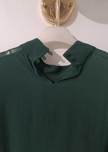 40 Beden yeşil Renk Yeşil Pilili Uzun Kollu Kadın Bluz