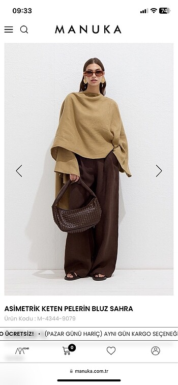 H&M Manuka asimetrik bluz sahra