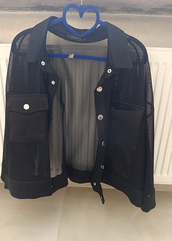 mianotte Siyah Mini Kısa Kollu Salaş Kadın Ceket - Görsel 2