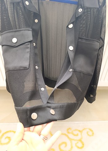 mianotte Siyah Mini Kısa Kollu Salaş Kadın Ceket - Görsel 4