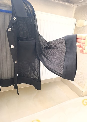 mianotte Siyah Mini Kısa Kollu Salaş Kadın Ceket - Görsel 3