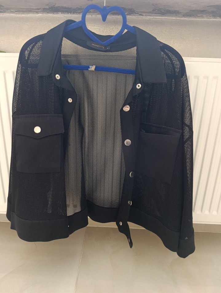 mianotte Siyah Mini Kısa Kollu Salaş Kadın Ceket - Görsel 2