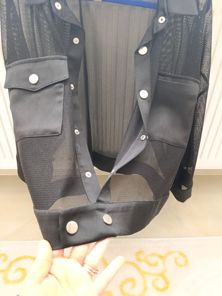 mianotte Siyah Mini Kısa Kollu Salaş Kadın Ceket - Görsel 4