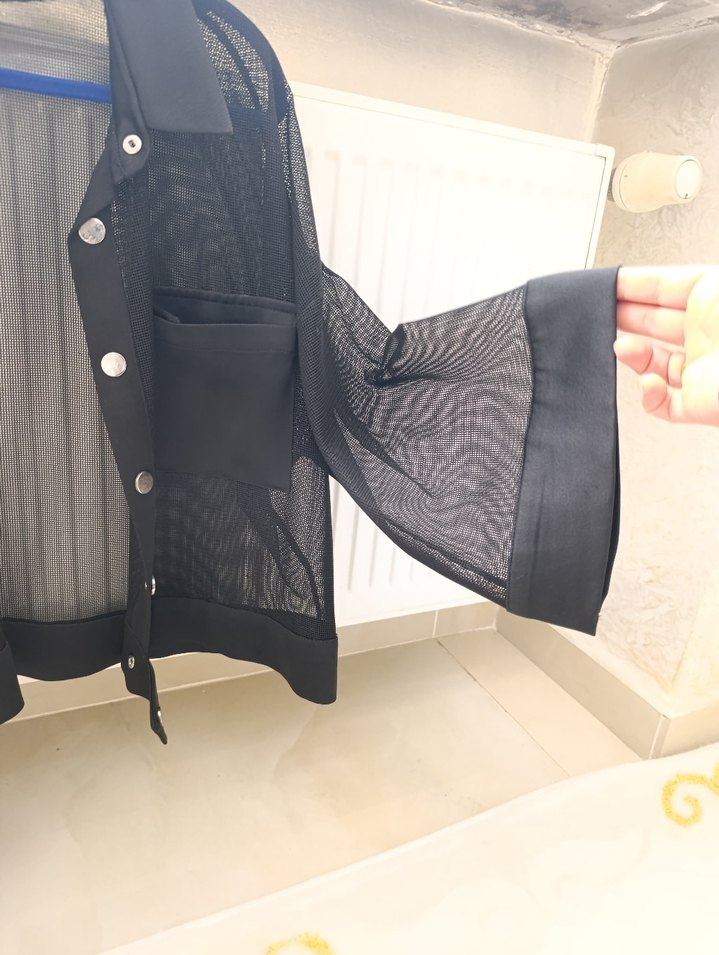 mianotte Siyah Mini Kısa Kollu Salaş Kadın Ceket - Görsel 3