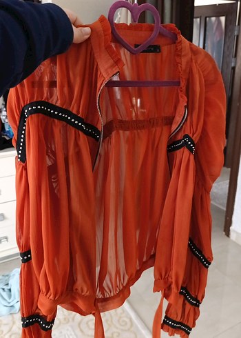 mionatte Drapeli Mini Turuncu Uzun Kollu Bluz - Görsel 3