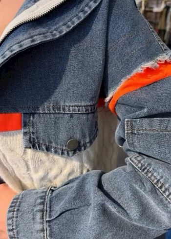 Örgü Detaylı Beyaz Kot Ceket - Görsel 2