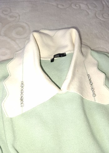 on triko su yeşili Pastel Renkli Yakalı Triko Kadın Kazak - Görsel 2