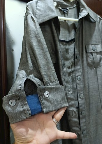 İpekyol Bohem gümüş Gri Uzun kumaş gömlek Elbise - Görsel 5