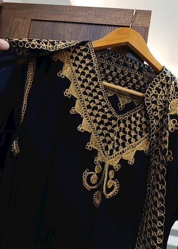 Altın İşlemeli Uzun Kadın Elbise kaftan takım - Görsel 6