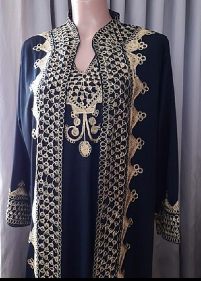 Altın İşlemeli Uzun Kadın Elbise kaftan takım - Görsel 2