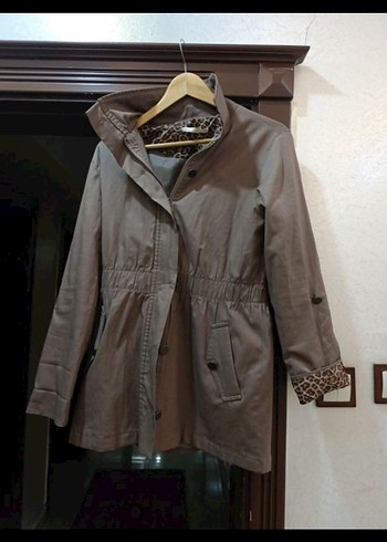 batik Düğmeli Kahverengi vizon renk Midi Kadın trençkot - Görsel 2