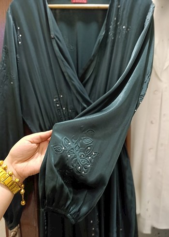 tasarım ördek başı yeşili Drapeli Uzun Abiye Elbise - Görsel 2