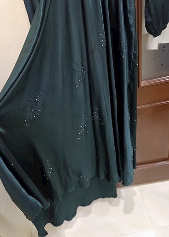 tasarım ördek başı yeşili Drapeli Uzun Abiye Elbise - Görsel 4