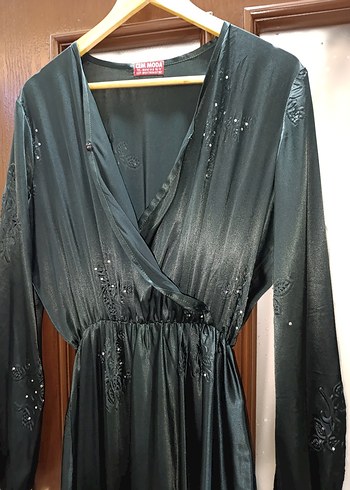 tasarım ördek başı yeşili Drapeli Uzun Abiye Elbise - Görsel 5